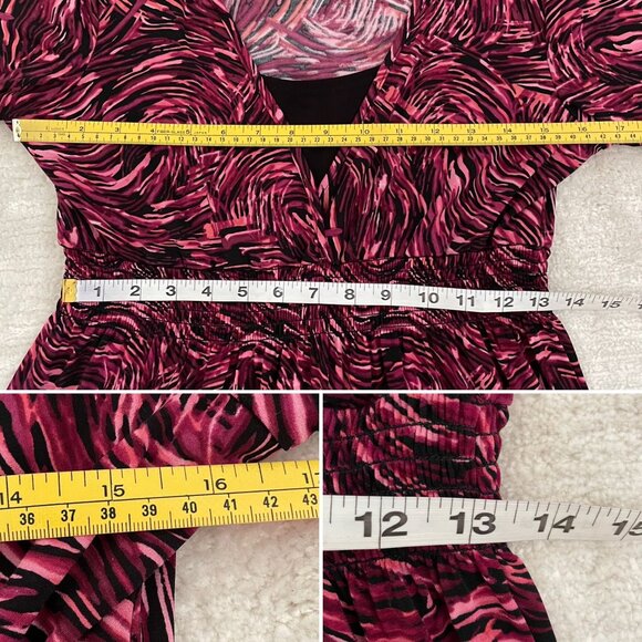 Style and Co V Neck Dress Womens S Pink Black Abstract Print 3/4 Sleeve Elastic - Picture 7 of 12
